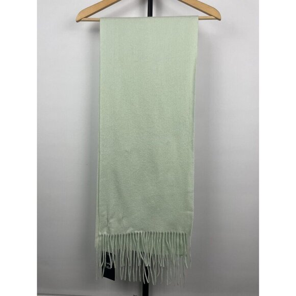 Murray Allan Mint‎ Green 100% Cashmere Twill Knit Fringe Hem Rectangle Scarf - Picture 4 of 7